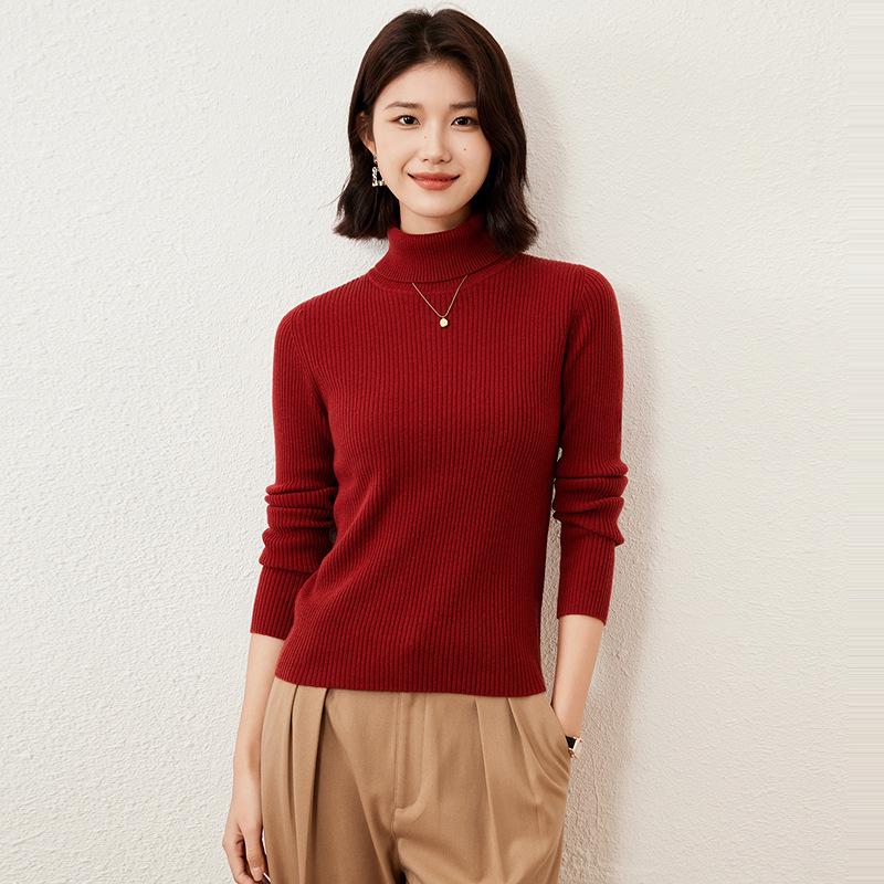 

Женский вязаный свитер с высоким воротником, облегающего кроя - универсальный базовый слой с длинными рукавами для осенне-зимней моды One Size