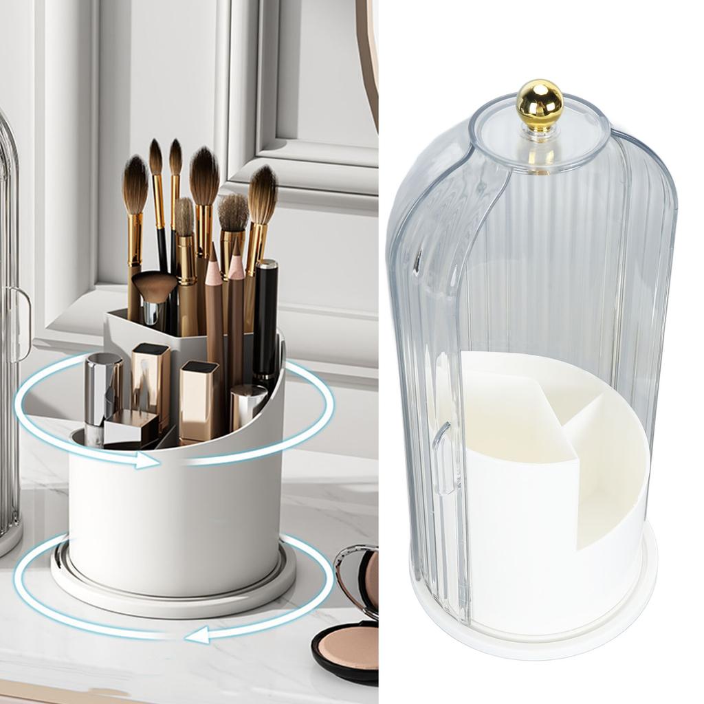 Makeup Brush Holder with Lid Clear Dustproof 360 Degree Rotating Makeup Brush Holder   for Vanity Desktop Bathroom Countertop