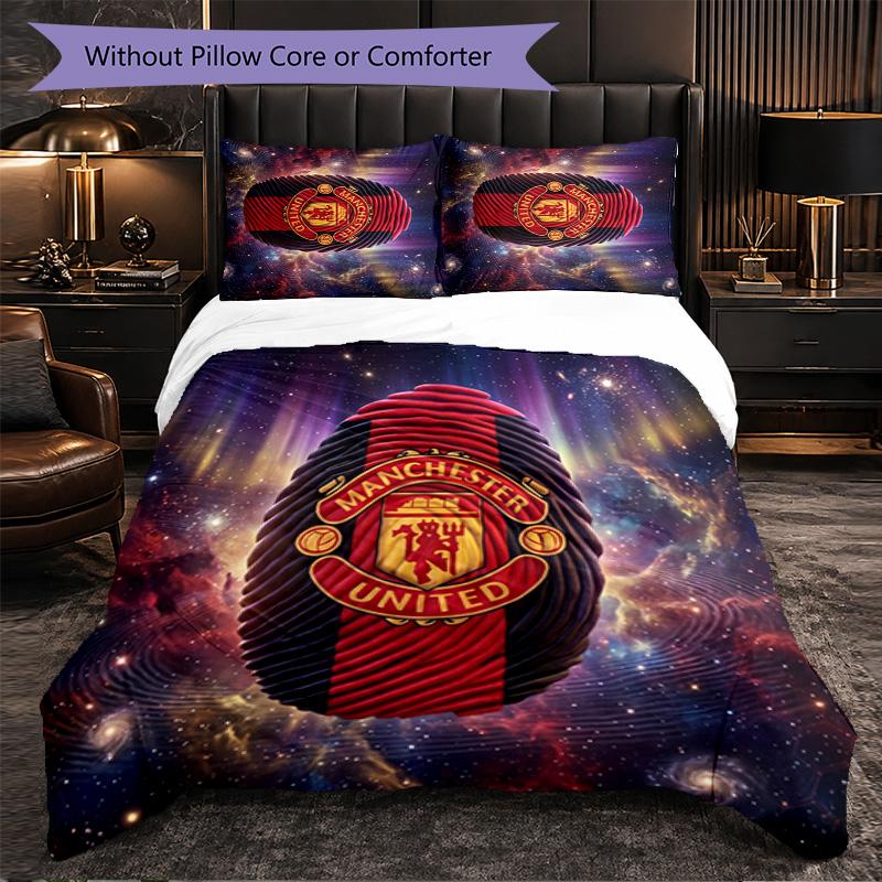 Juego de Cama de 3 Piezas con Patrón del Manchester United Suave Microfibra Funda Nórdica con Fundas de Almohada para Dormitorio