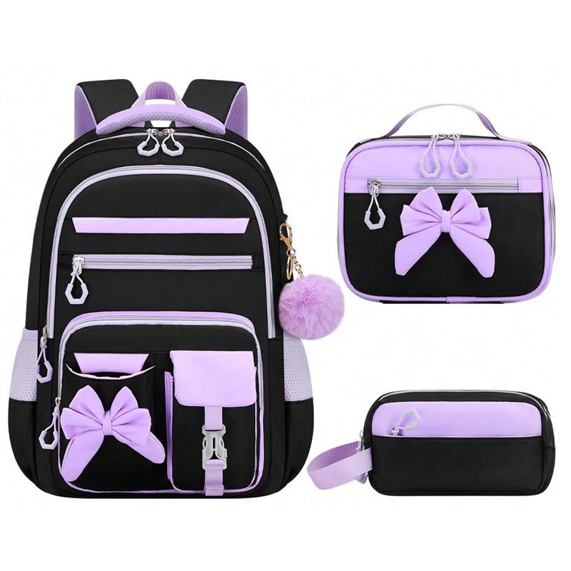 3 stuks/set basisschool strik schooltassen grote capaciteit schattige rugzak voor middelbare scholieren met etui lunchbox set