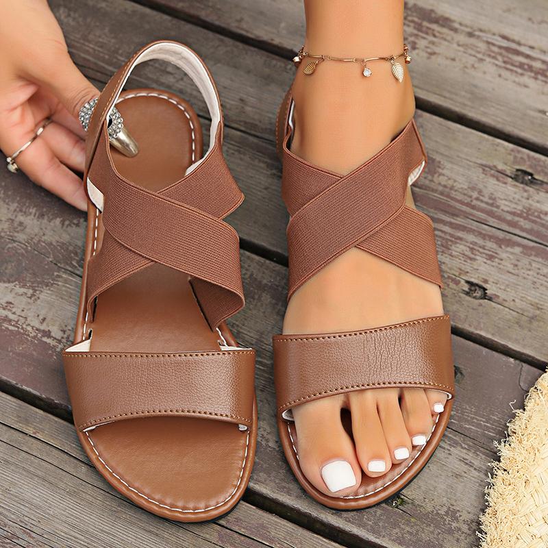 Women's Cross Elastic Band Flat Sandals Casual Comfortable Summer Shoes Women Lightweight Non Slip Black Beach Sandalias Mujer