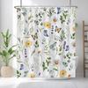 Blue Watercolor Floral Shower Curtain, Botanical Wildflower Design, Waterproof Polyester With Hooks