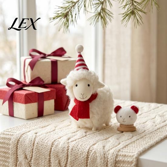 Plush Lamb Decorations White Sheep Christmas Ornament, Cute Knit Hat Tabletop Decoration, Soft Artisan Crafts Fabric Hanging Pendant for Tree, Holiday