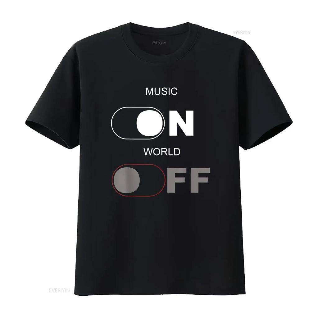 Music ON World Off Fun Lover and Musical Producer T Shirt Vintage Washed Casual Fashion Stylish Graphic Top For Everyday Wear