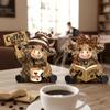 Coffee Highlands Cow Figurines Farmhouse Decors,Resins Animal Statue Table Ornament Garden Bookshelfs Decors Calf Lover
