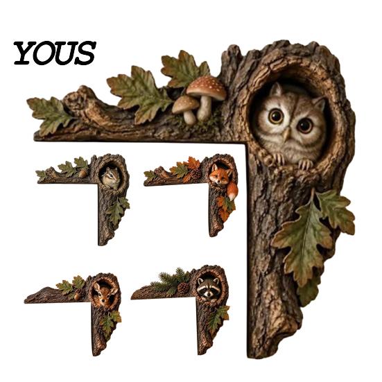 Forest Theme Room Accents Chipmunk Tree Hollow Door Topper, Decorative Wood Frame Sign, Whimsical Doorway Sculpture Woodland Animal Wall Art for Home