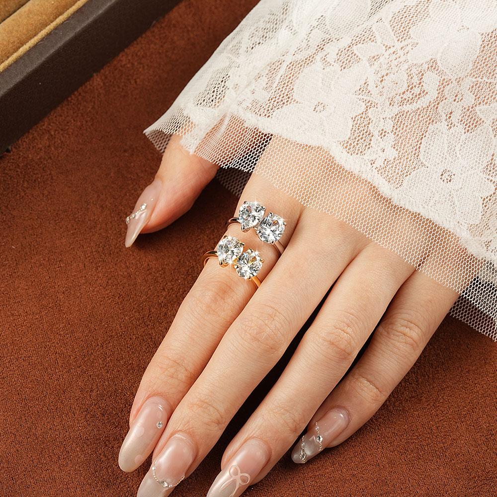 New Ring14K Gold Filled Two-stone 7x9mm Oval Pear Shaped Stone Romantic Wedding Engagement Bridal Ring Gift for Women