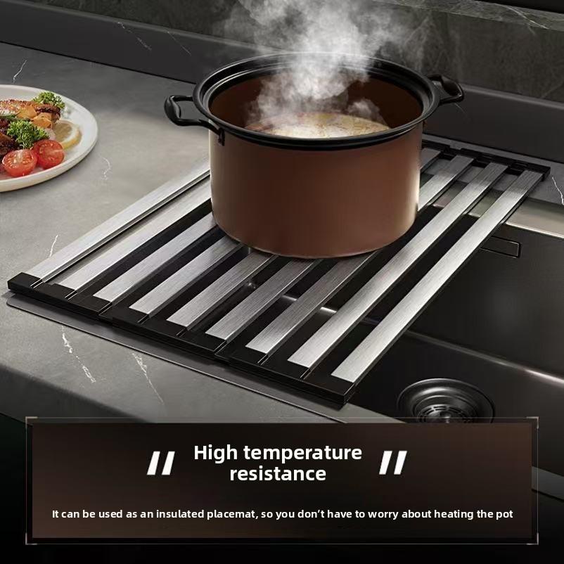 Foldable Silicone Dish Drying Rack with 304 Stainless Steel for Kitchen Utensils