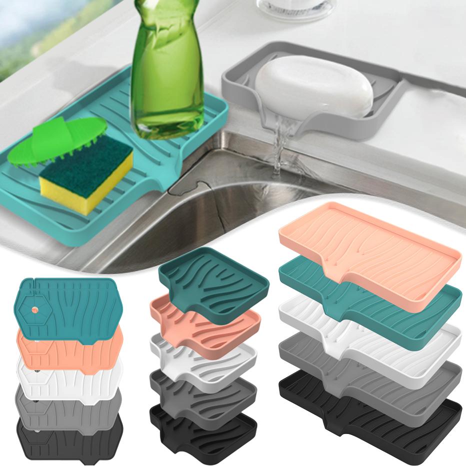 Kitchen Faucet Absorbent Mat Sink Splash Guard Silicone Drainage Drying Pad Countertop Protection Soap Dispense Storage Tray