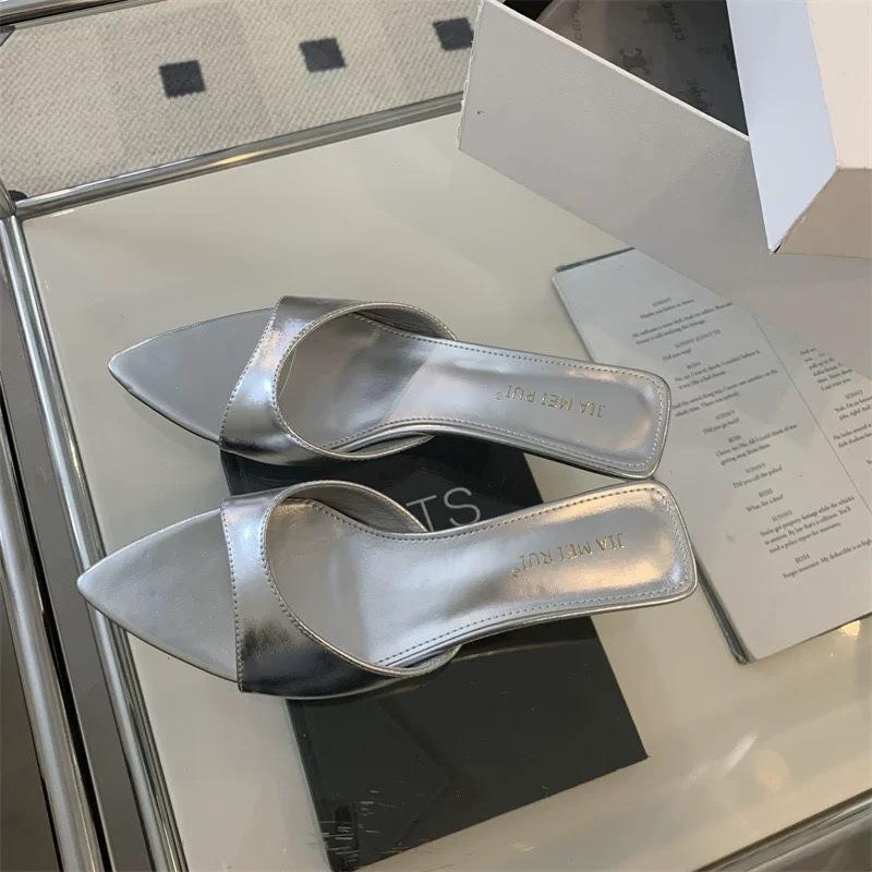2025 Summer New French Pointed High Heels Women's Stiletto Open-toed Shallow Mouth One-word Slippers Wear Cool Slippers Women