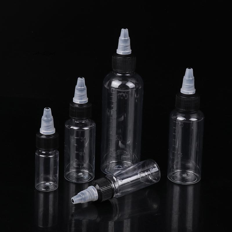 Refillable Hair Dye Bottle 10/20/30/50/100ml Twist Top Cap Squeeze Container with Graduated Scale for Tattoo Ink Pigment