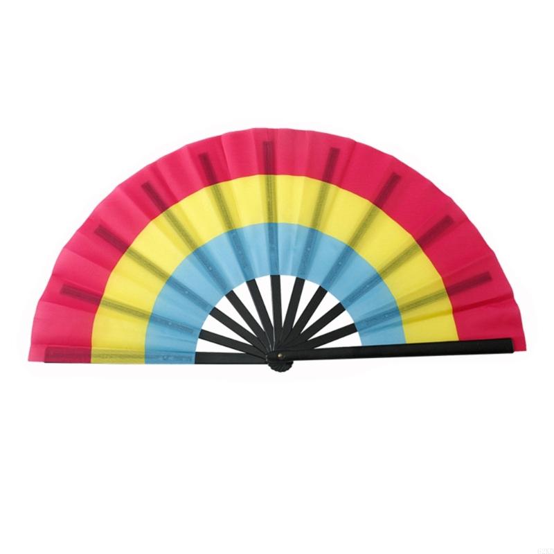 62KD Folding Hand Fans Rainbows Fan Dance Decoration Hand Fans Summer Fan Perfect Props for Summer Music Festivals & Parties