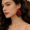 Elegant Red Peony Earrings - Fashionable Hong Kong-Style with Exaggerated Wooden Red Petals