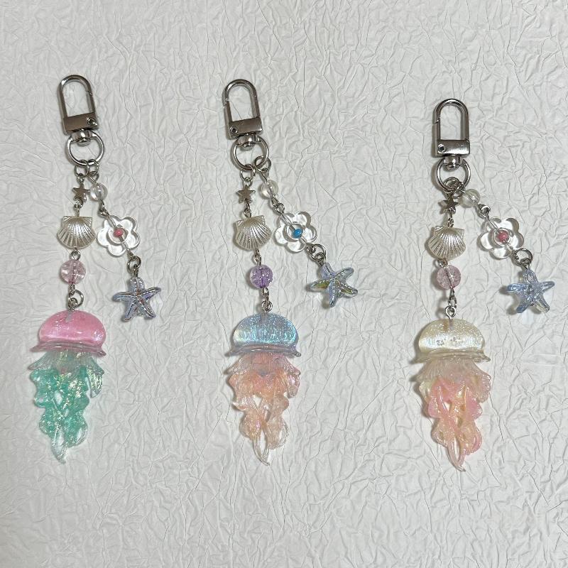 Creative Jelly Color Jellyfish Star Keychain Y2K Beaded Pendant Phone Chain Car Keyring Bag Hanging Decoration Ornament Gifts