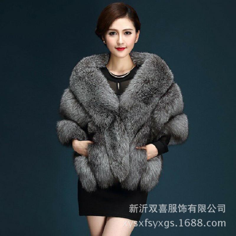 Haining fur autumn and winter new imitation fur shawl cape, women's warm imitation fox fur coat