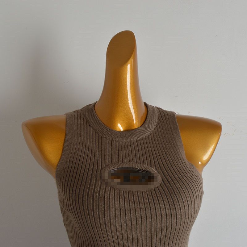 American Sexy Sexy Cutout Metal Label Knitting I-Shaped Camisole Women's Clothing Stylish Slim Fit Versatile Top