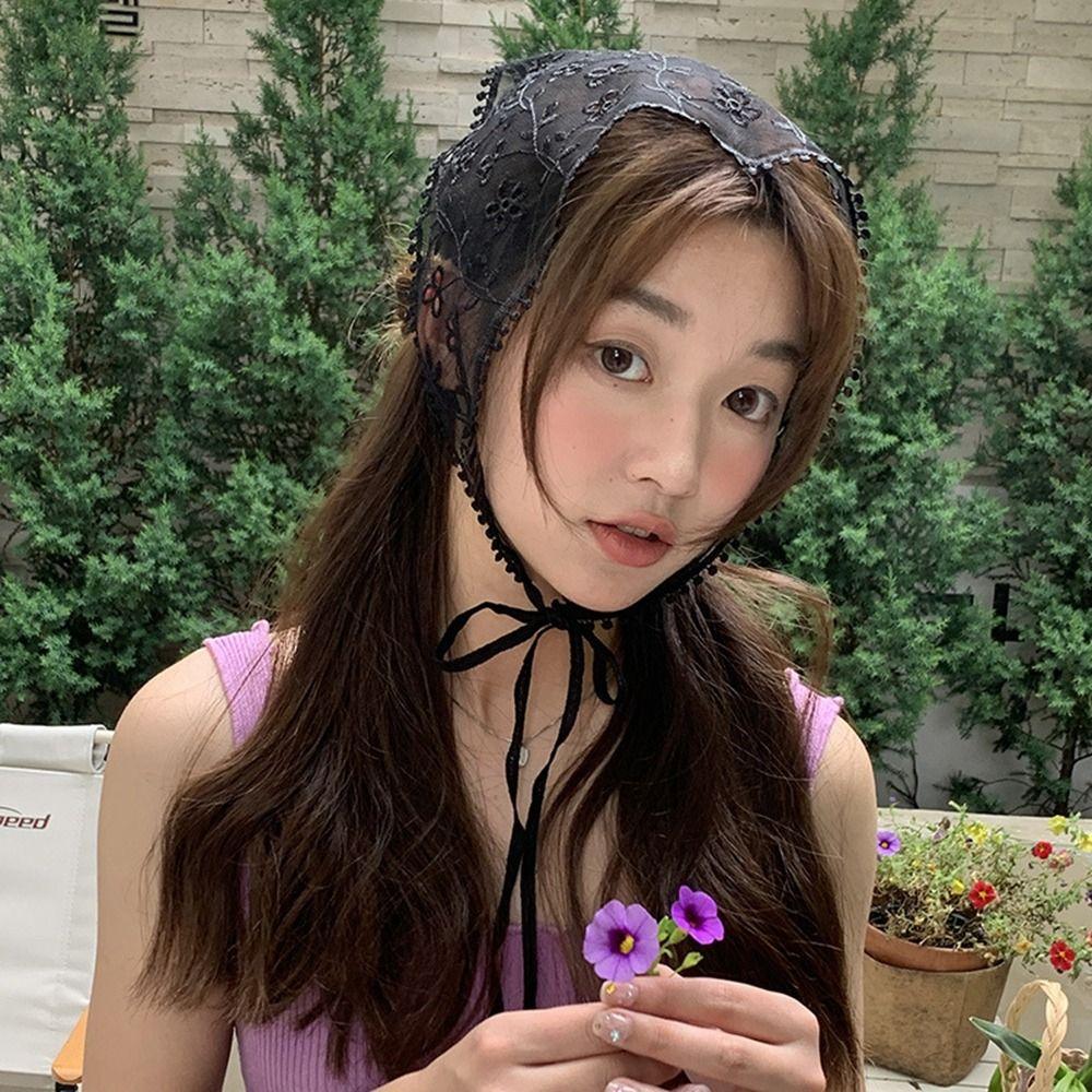 

Embroidery Flower Lace Hair Scarf Wraps Triangle Scarf Vintage Triangle Bandana Travel A