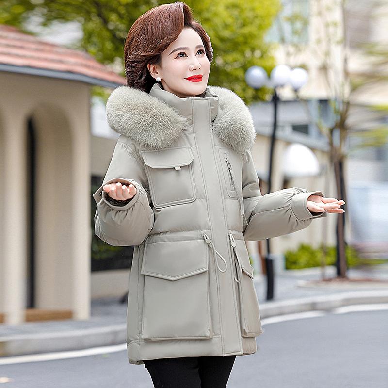 Down Jacket Women's Mid-length Winter New Middle-aged and Elderly Thickened White Duck Down Mother's Jacket
