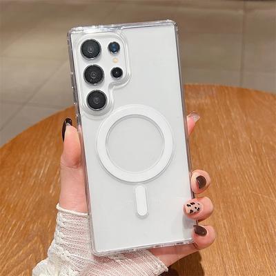 Para Samsung Galaxy S25 Ultra Plus S24 S23 S21 FE S22 Ultra Plus S20 FE Funda Transparente Lujosa Funda con Carga Inalámbrica Magnética