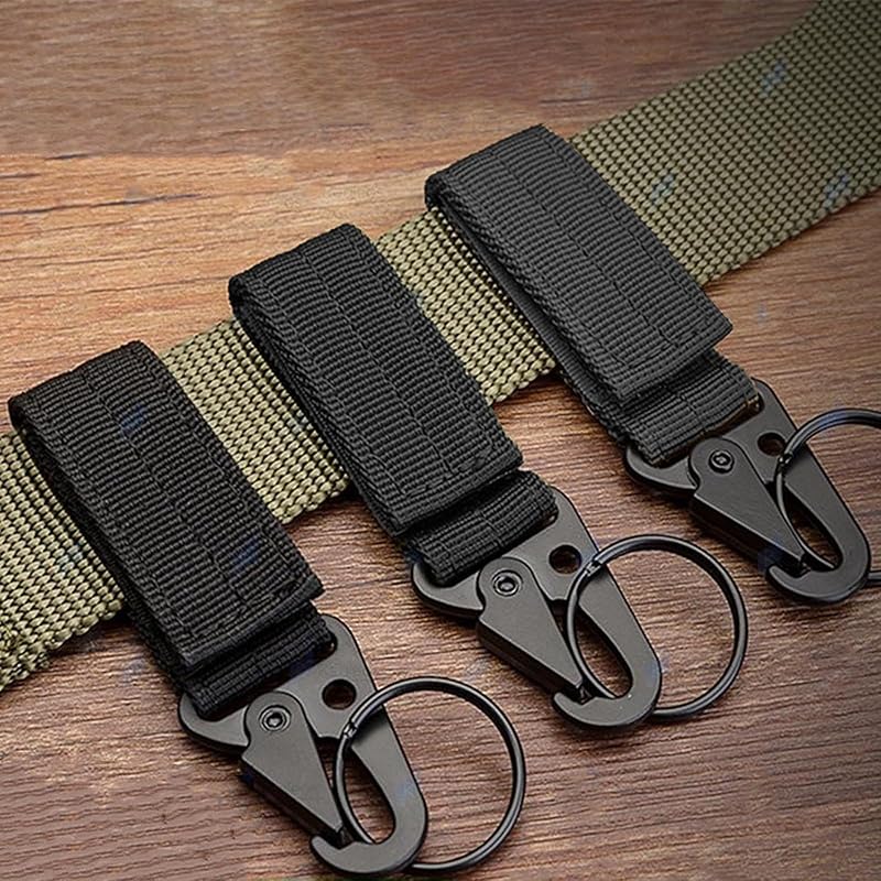 [VitalBloom] Key Ring Key Ring Buckle Nylon Velcro Belt Tactical Carabiner Climbing Button Multifunctional Made of Zinc Alloy Black Belt Compatible