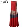 HNXC Women Cotton Sleeveless O-Neck Summer Vintage Print Long Dress