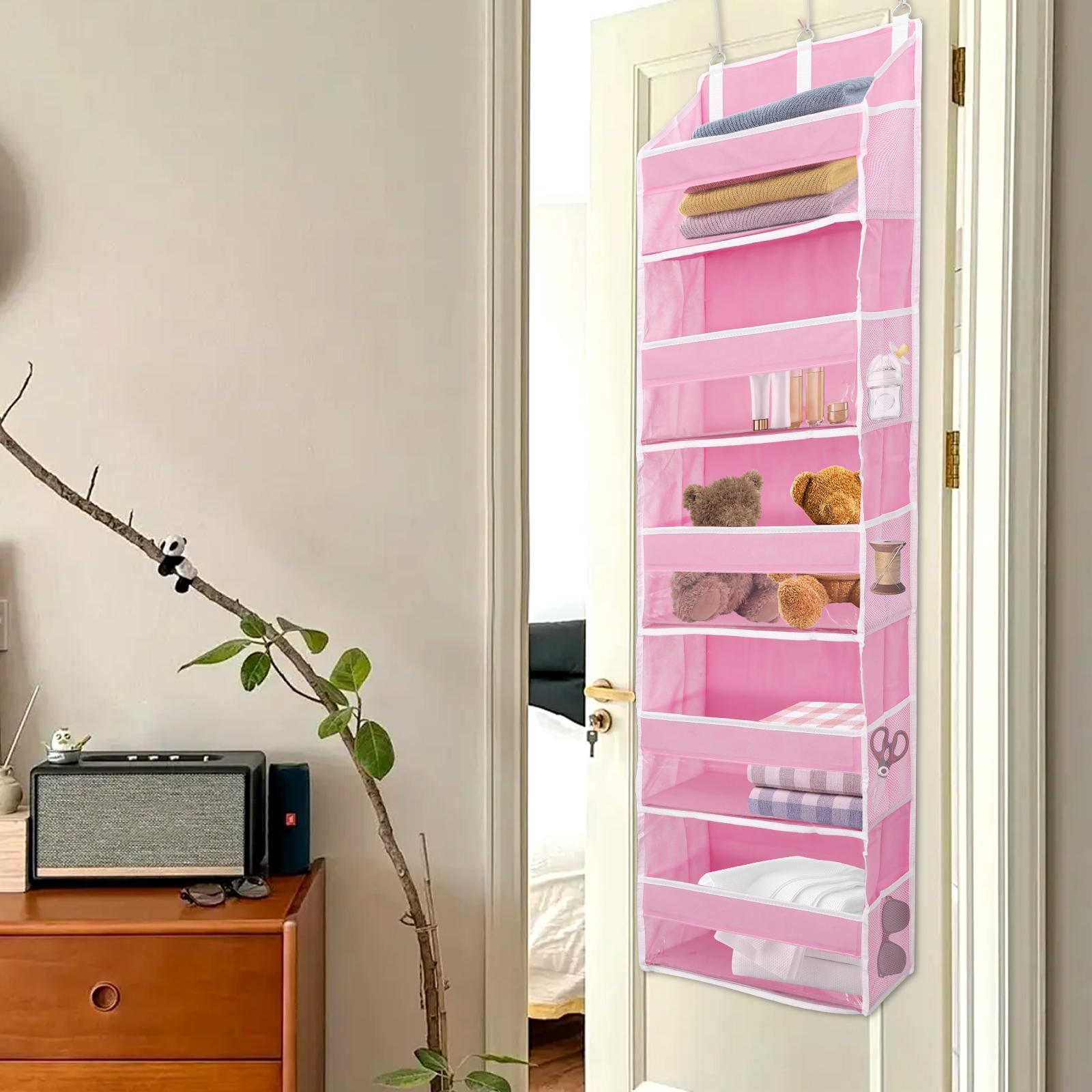 

Over The Door Hanging Organizer with 5 Large Pockets and 10 Side Mesh Pockets for Bathroom and Bedroom Back of Door Organizers 140X39X17CM рожевий