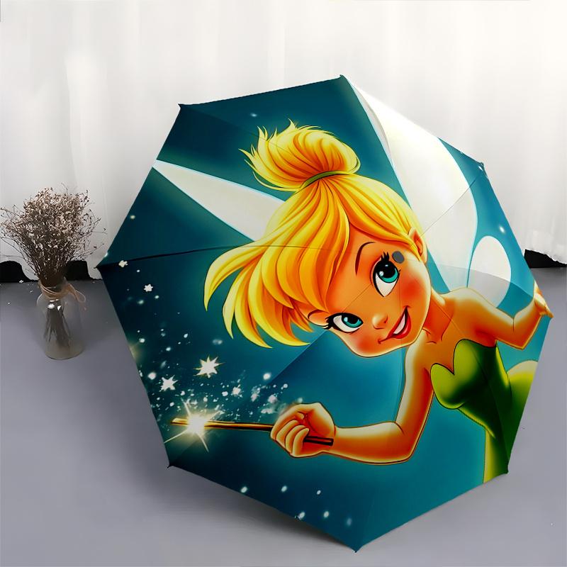 Disney Tinker Bell Manual Opening and Closing Umbrella - 8-Rib Reinforced Folding Design, Lightweight