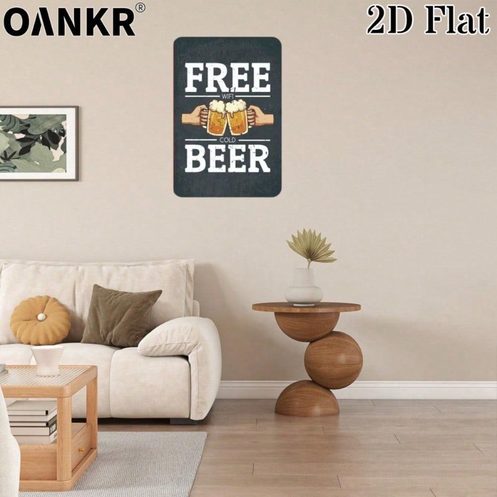 Vintage Beer Tin Sign 12x8, Free Beer Retro Metal Plaque, Man Cave Pub Bar Wall Decor, Gift for Men