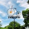 Garden Windmill Iron Bicycle Style Pinwheel with Welcome Sign Stake Outdoor Windmill