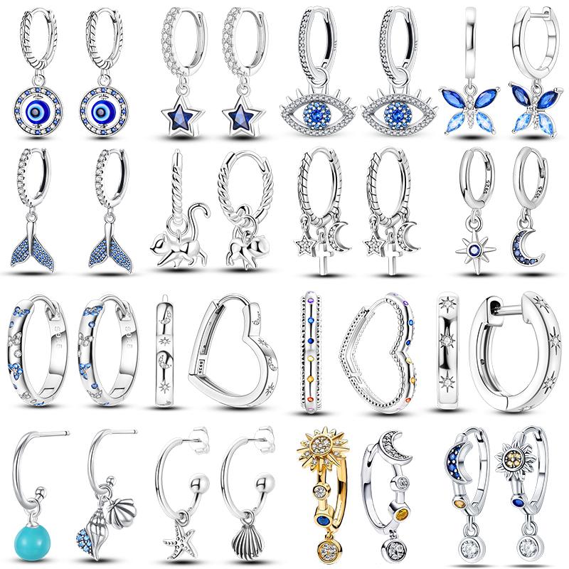Fashion 925 Silver Luminous Shell Earrings For Women Pave CZ Heart Shape Star Moon Hoop Earrings Engagement Wedding Jewelry