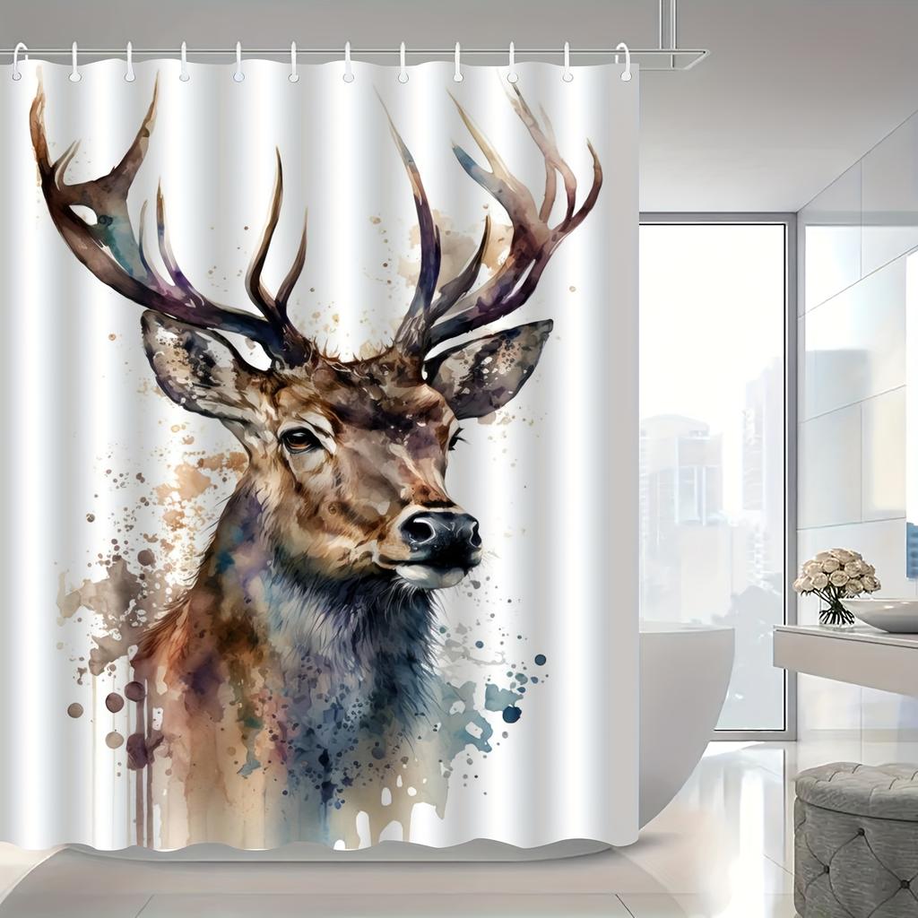 Shower Curtain: Watercolor Deer Design for a Rustic and Artistic Bathroom Decor