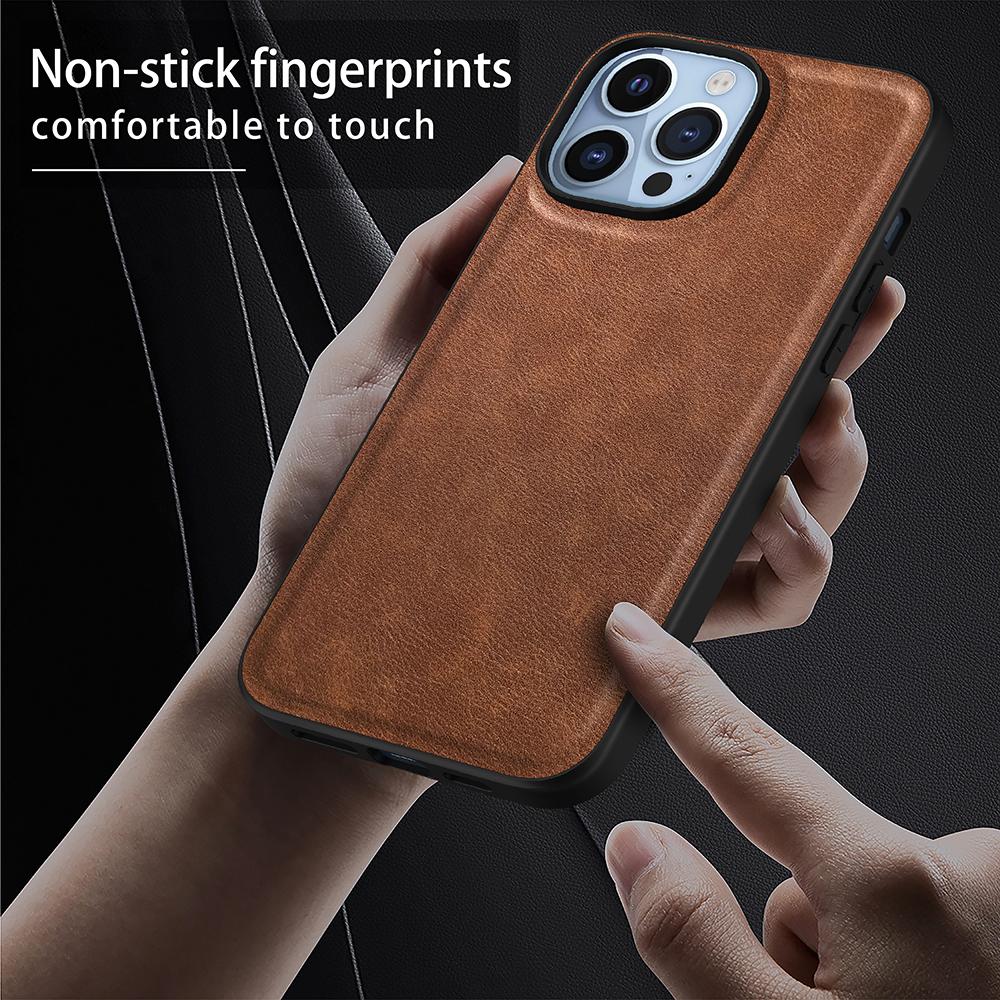 

For iPhone 16 Pro Case Retro PU Leather Shockproof Anti-Slip Back Cover Brown