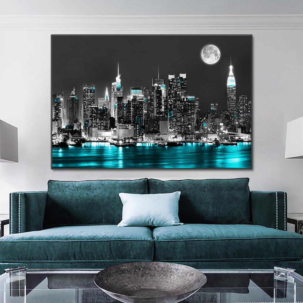 New York City Building Wall Art Canvas Painting Abstract Black White Landscape Posters and Prints Picture for Living Room Decor