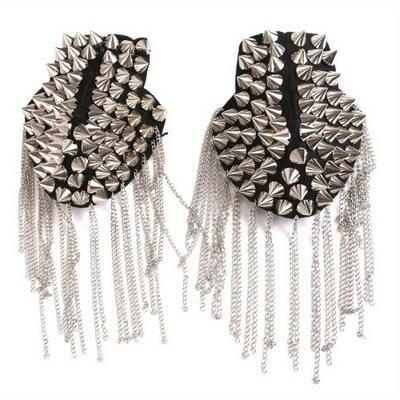 1Pc Punk Skirt Silver Rivet Tassel Necklace Epaulet Shoulder Flap Badge