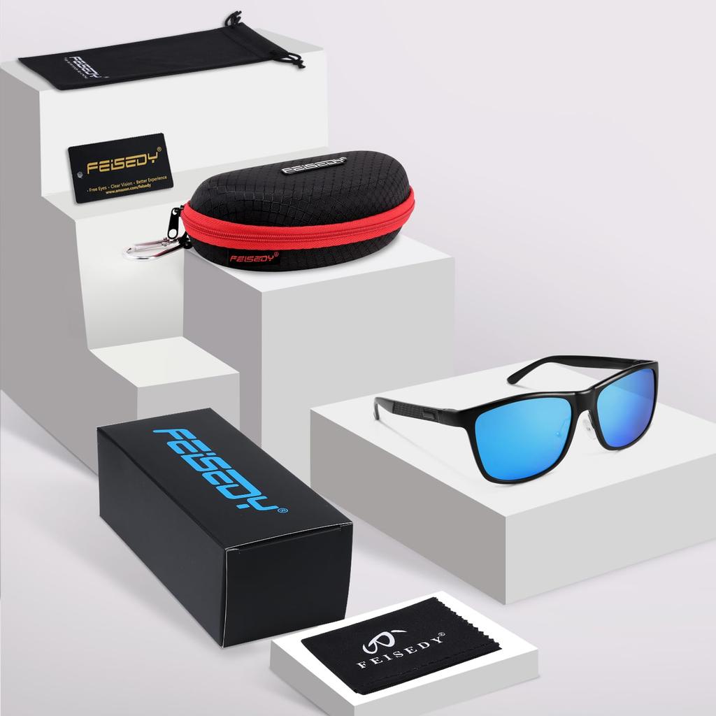 Polarized Lightweight Alloy UV400 Large Sports Wellington for with Hard Case [FEISEDY] Men's Sunglasses, Frame, Protection, Sunglasses, Style,