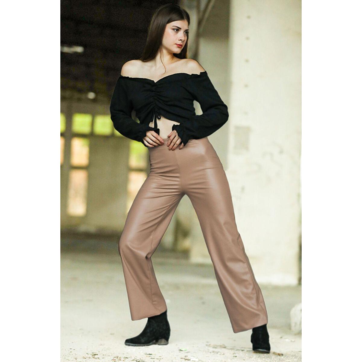

Baggy Leg Women Leather Pants Бордовый Красный