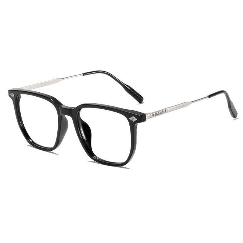 Occhiali da uomo oversize anti-luce blu con lenti piatte pronti per la prescrizione, montatura nera in TR90 anti-radiazioni