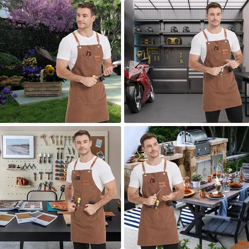 Canvas Work Aprons for Men Women, Cooking Aprons with Adjustable Strap and 3 Pockets, Apron for Server Kitchen Cooking Baking Artist Painting