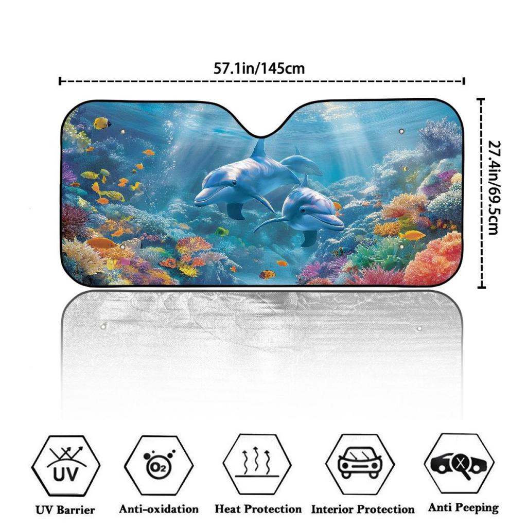 Portable Dolphin Car Windshield Sunshade, No Installation Needed, Summer Automobile UV Protection. Order Individually.
