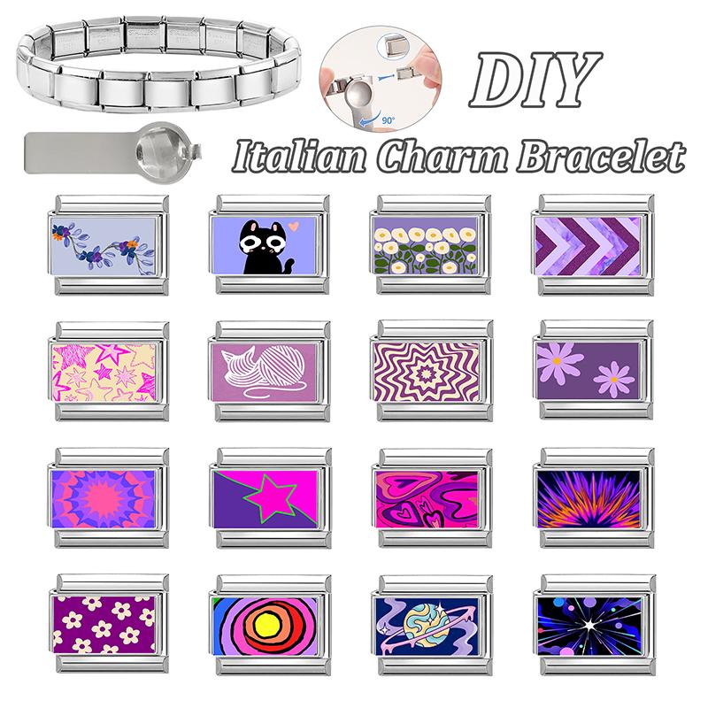 Fashion Purple Red Star Romantic Planet Daisy Cat Bead Fit 9mm Italian Charm Bracelet Stainless Steel Girls' DIY Making Jewelry