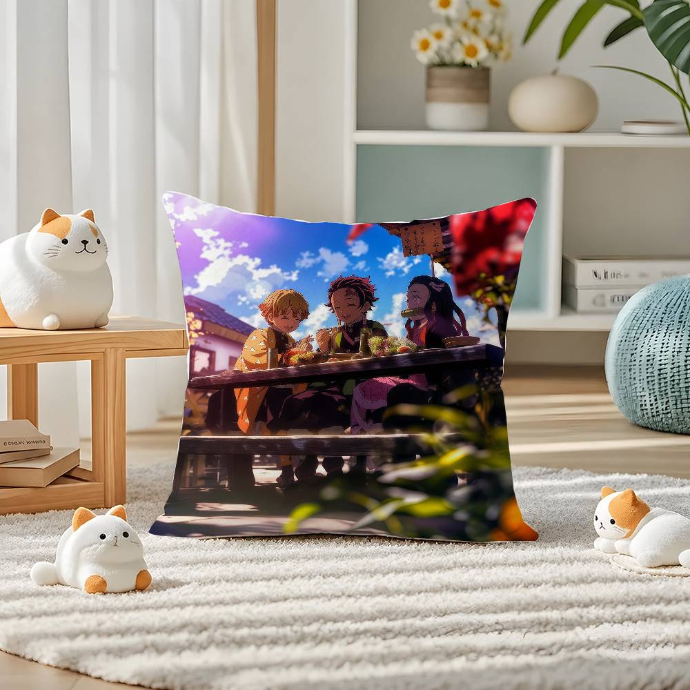 Demon Slayer Kamado Nezuko Anime Plush Pillow Cover Soft Short Plush Cushion Cover For Sofa Bedroom Home Decor Gift Decoration