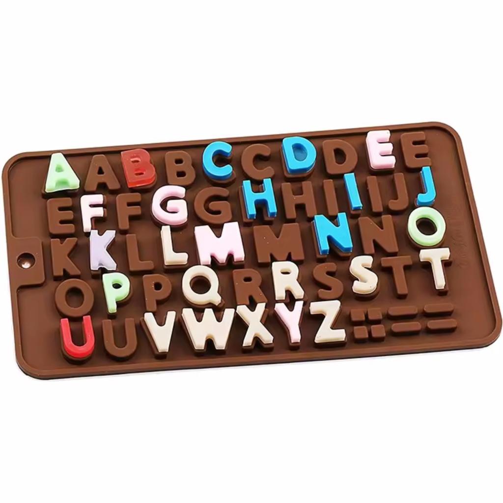 3-Pack Silicone Letter and Number Molds for Homemade Chocolate, Candy, Jelly or Ice Cubes, Cake Decorating, 21.5x11.5 cm, Brown/Pink