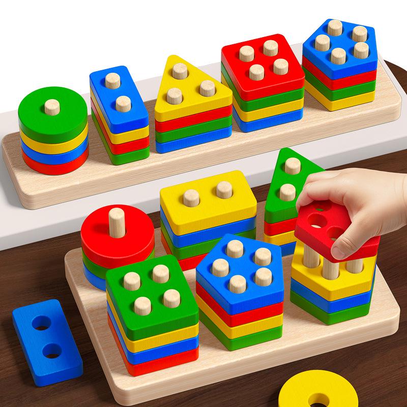Montessori Stacking Rings: Geometric Shape Puzzle for Early Childhood Development (Ages 0-3)