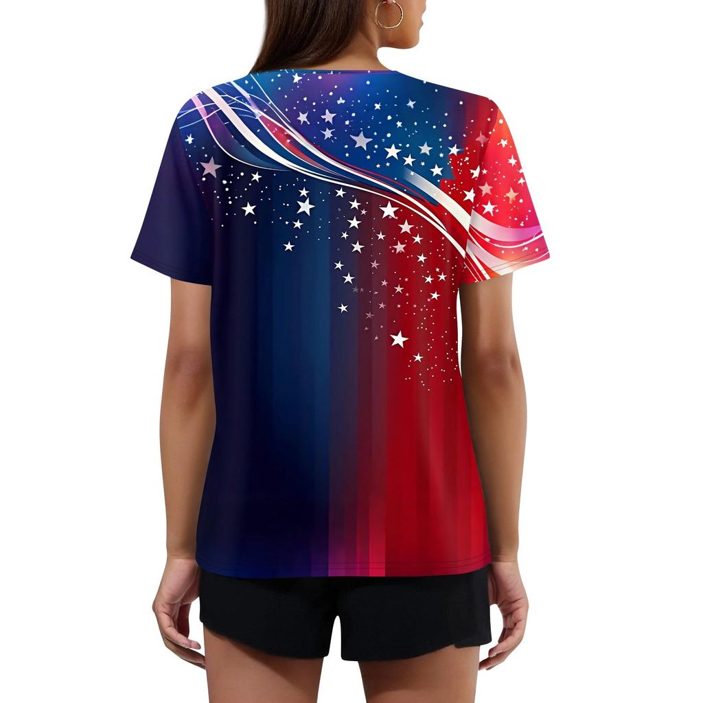 Dámské tričko Potisk Den nezávislosti Knoflíky Krátký rukáv Denní Víkendová Móda Základní Výstřih do V Běžný Top