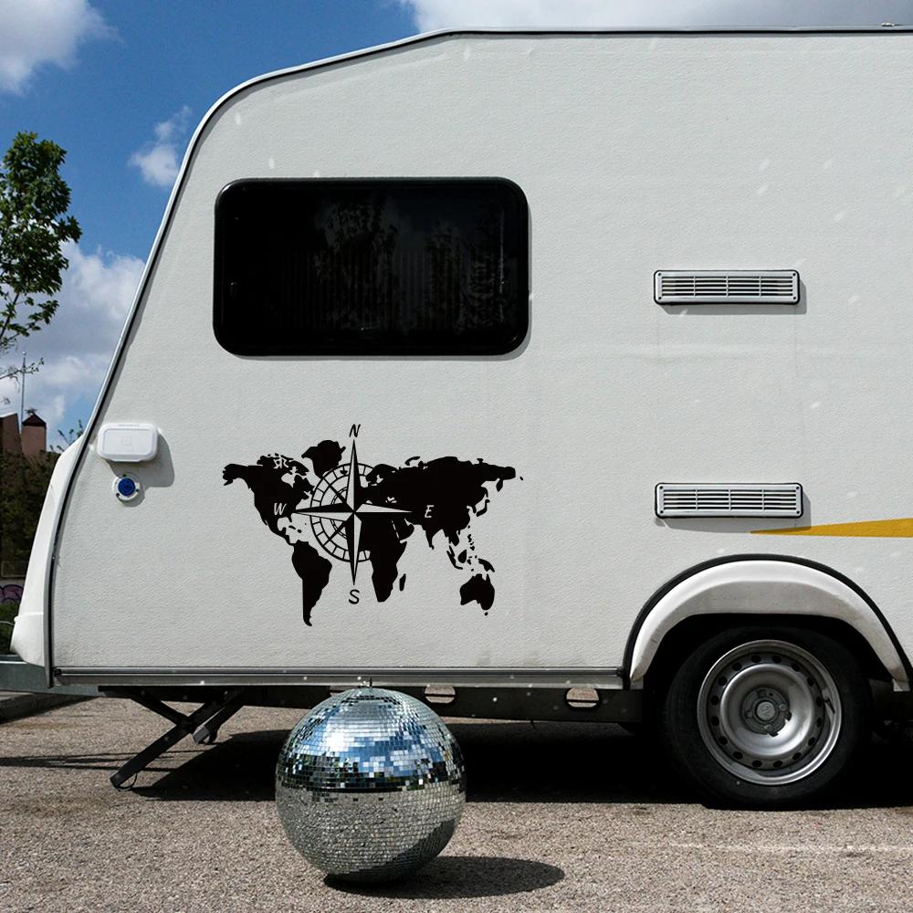 Weltkarte Kompass Wohnwagen Auto Aufkleber Camping Reise Erkunden Camper Wohnmobil LKW Aufkleber Auto Karosserie Dekoration Zubehör