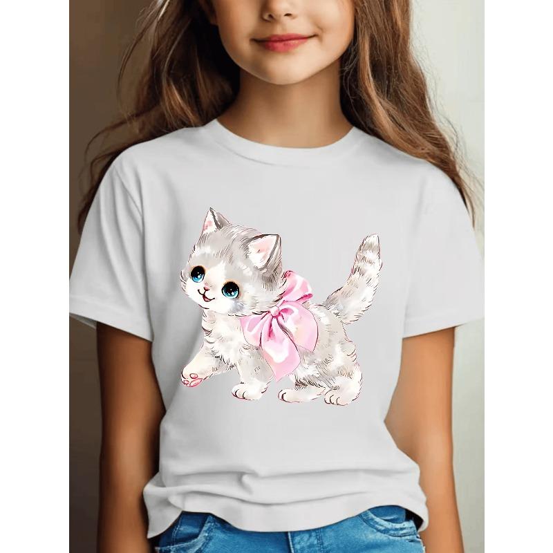 European sizes Girls  Fashion Round Neck T-Shirt Casual Comfortable  Printed Tee 110 белый