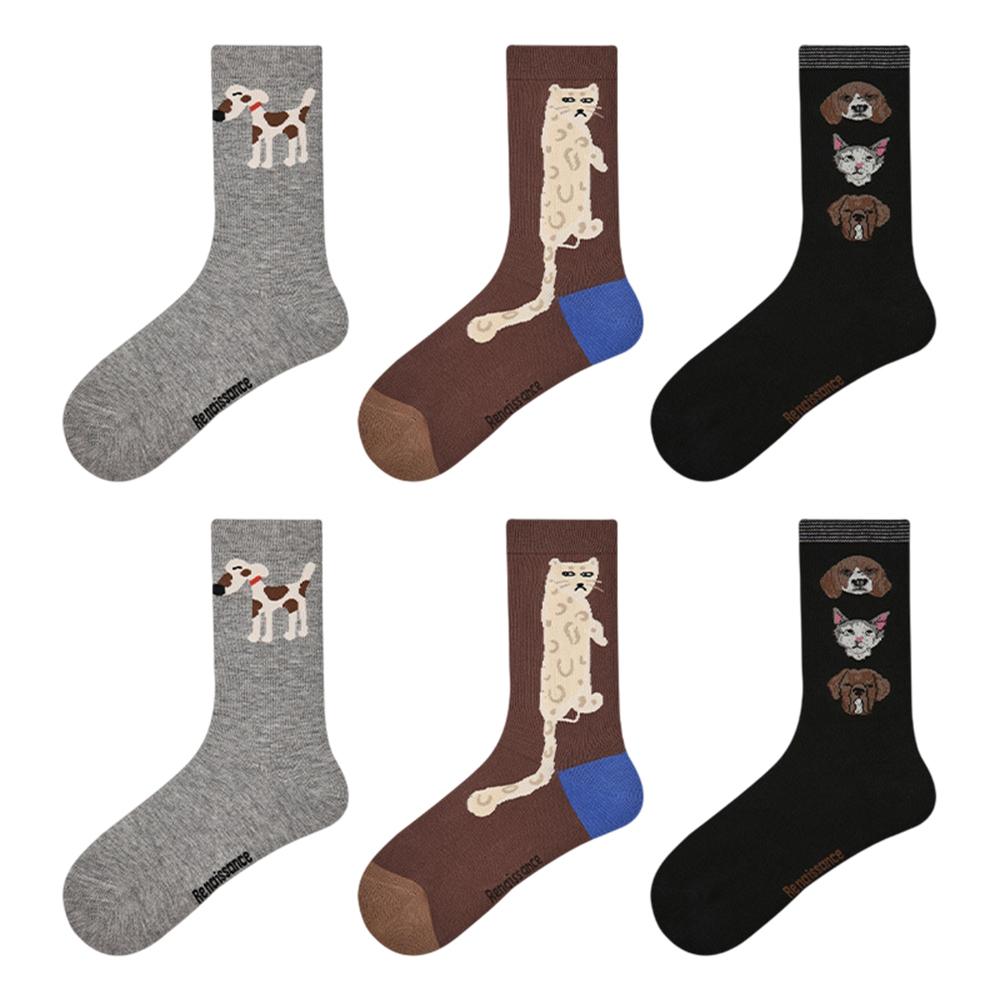 3 Pairs Fashion Cotton Socks Breathable Moisture Wicking Elastic Mid Calf Socks for Women