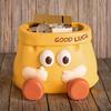 Good Luck  Resin Desk Organizer with Cute Face ,Multi-Compartment Pencil Holder, Scissors ,Eyeglasses Storage, Vibrant Yellow with Red Accents