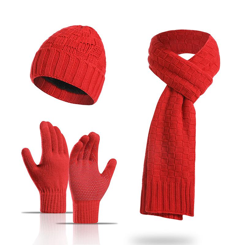 Winter European and American Style Thickened Woolen Hat Warm Set New Men's and Women's Hat Scarf Gloves Three-piece Gift Set