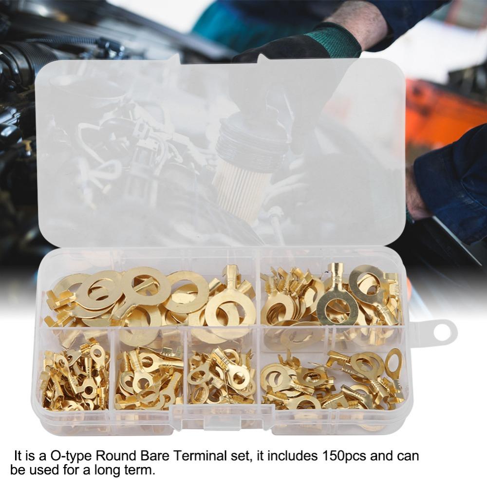 150PCS Durable 6 Types O-Type Terminal Brass Material Round Shape Brass Wiring Connector Round Bare Terminal Wire Termination